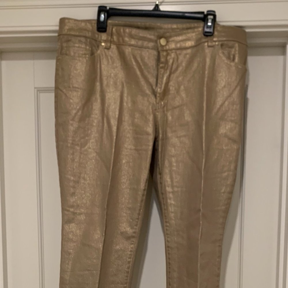 Chico's Platinum Metallic 30.5In Regular Jean Gold Size 3 (16R)